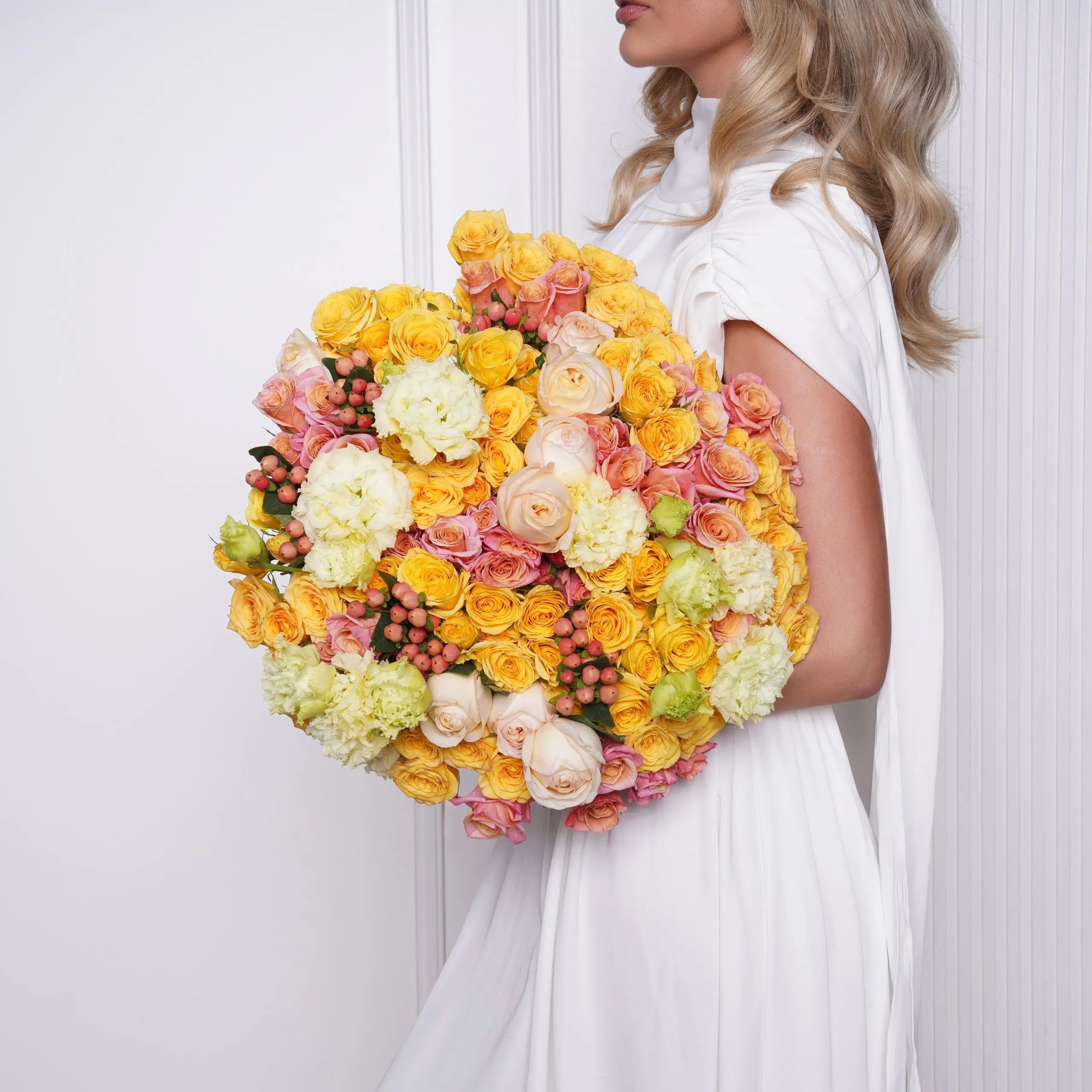 Sylvie — ivory roses & white hydrangea bouquet, hand-tied by Ecoroses | flower delivery Los Angeles