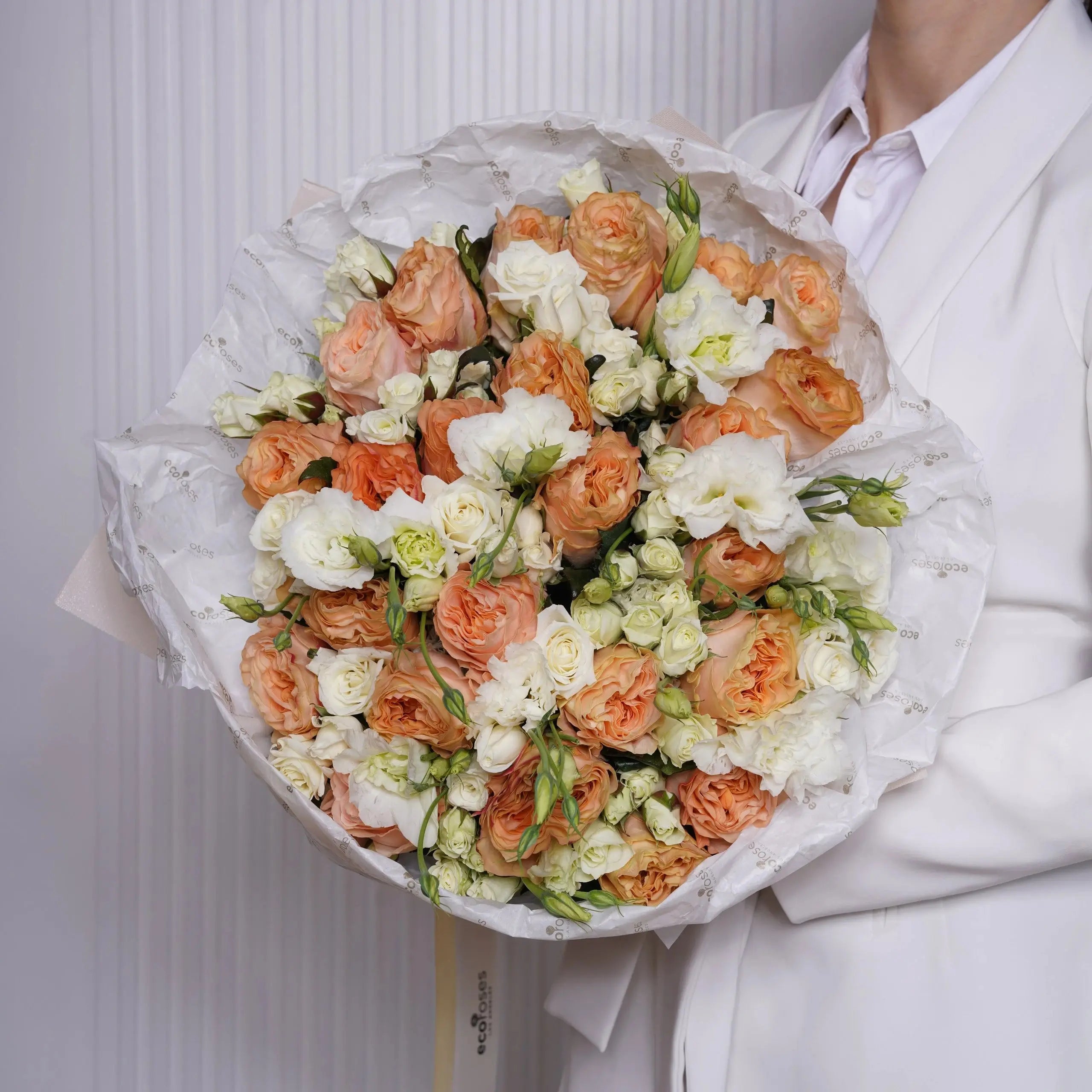 Eliza — peach & ivory roses bouquet, hand-tied by Ecoroses | flower delivery Los Angeles
