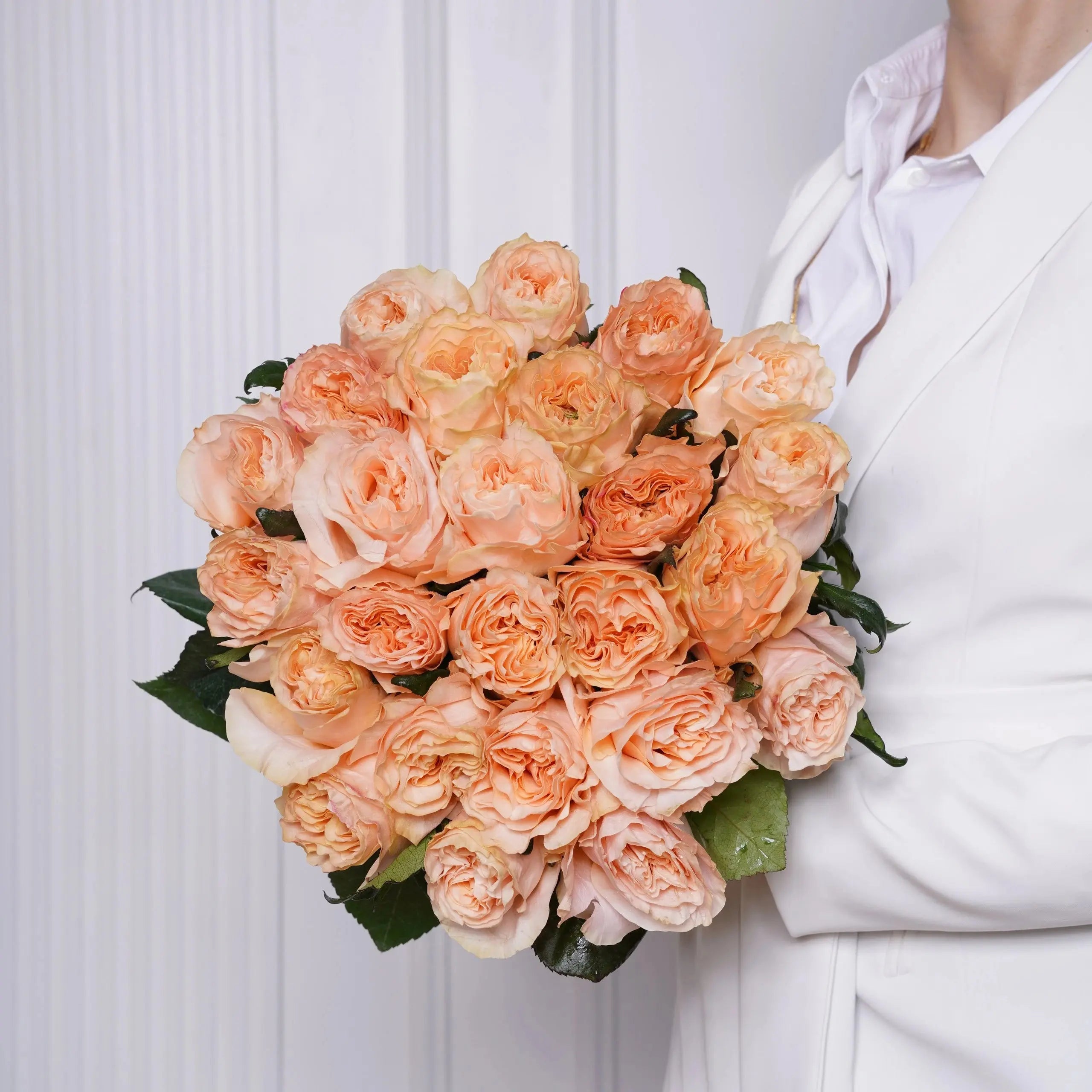 Celine — peach garden roses bouquet, hand-tied by Ecoroses | flower delivery Los Angeles