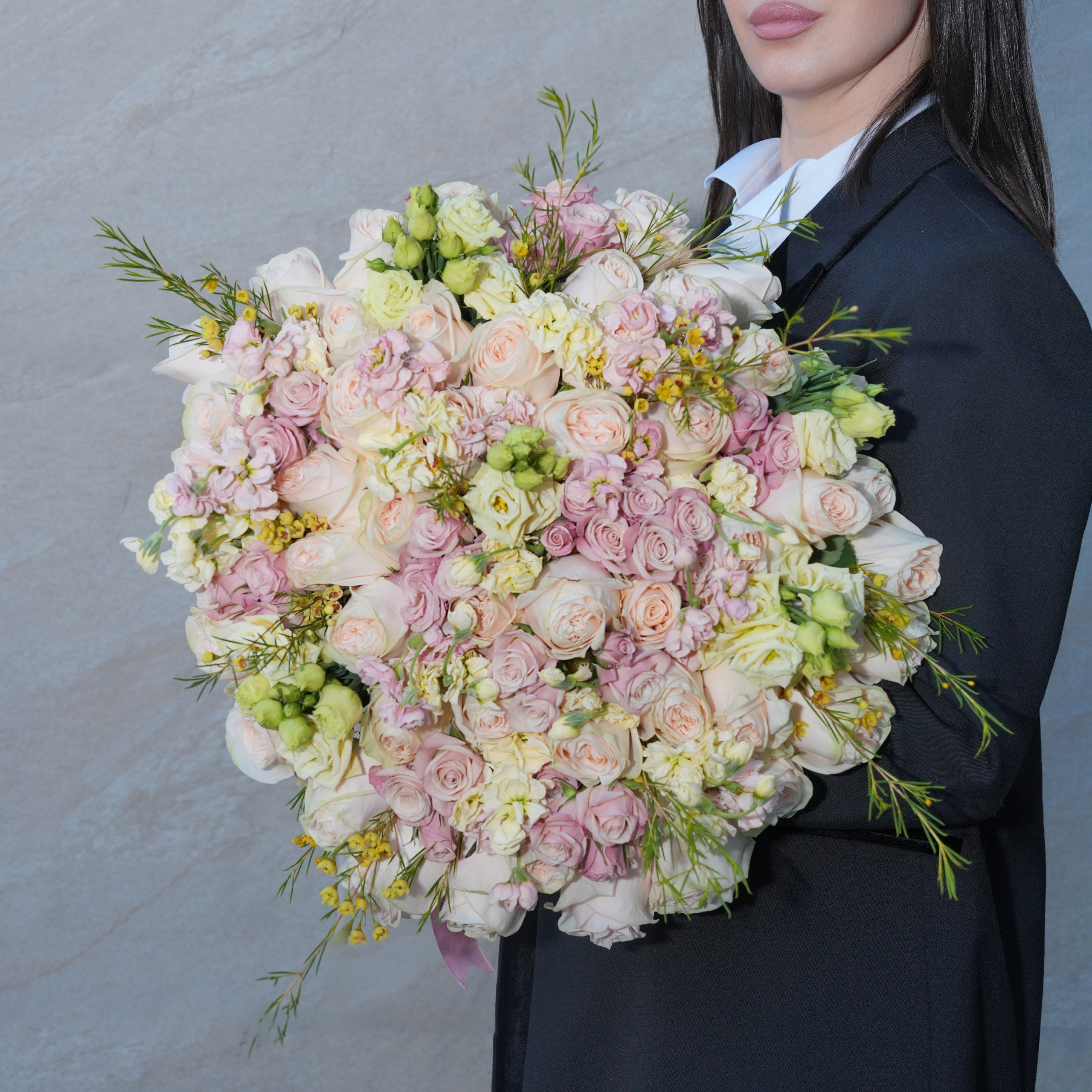 Summer wedding flowers Los Angeles — Ecoroses hand-tied bridal bouquet and centerpieces