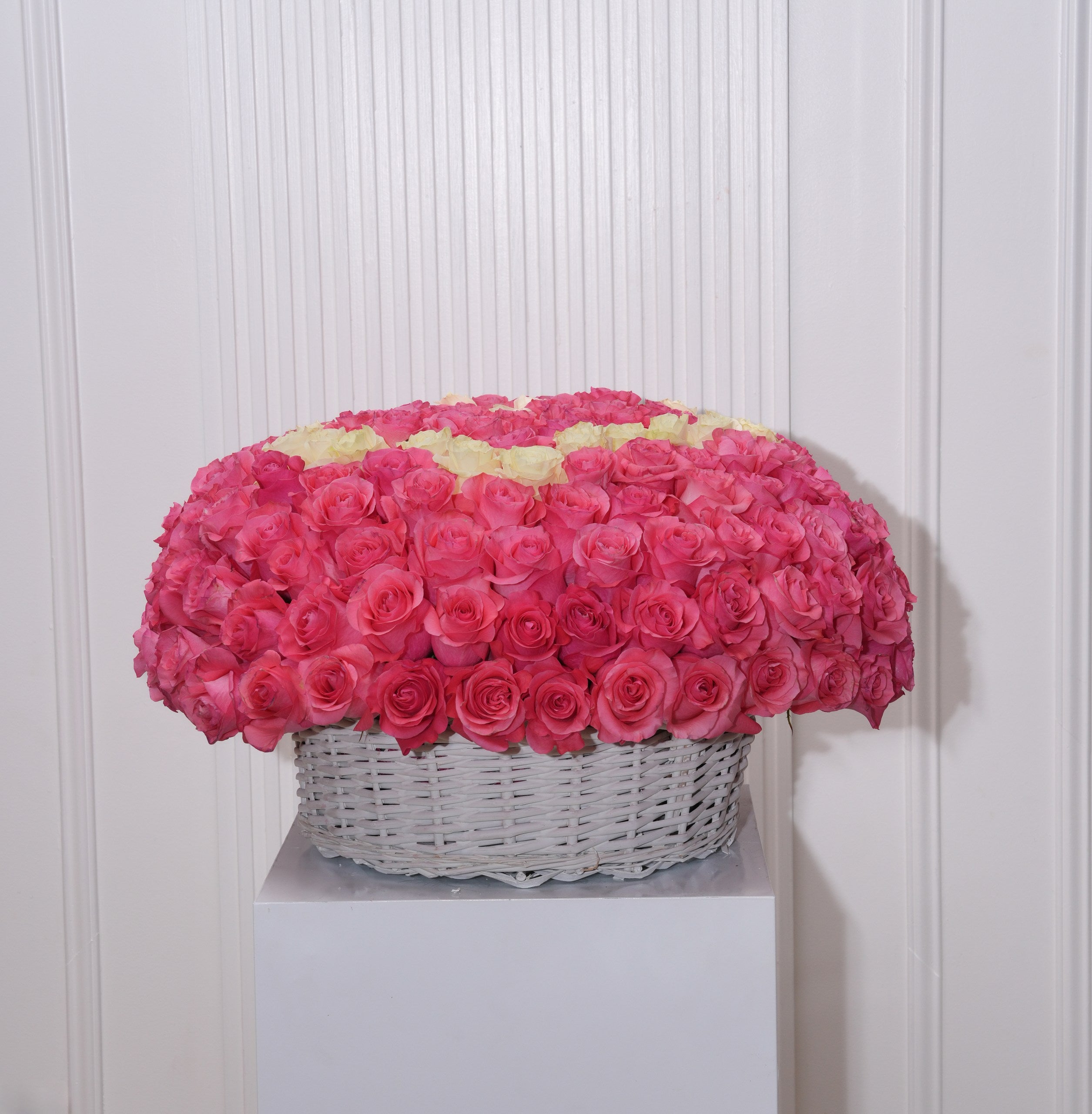Rosabella heart-shaped pink rose gift — side view of the signature heart floral arrangement | Ecoroses Los Angeles