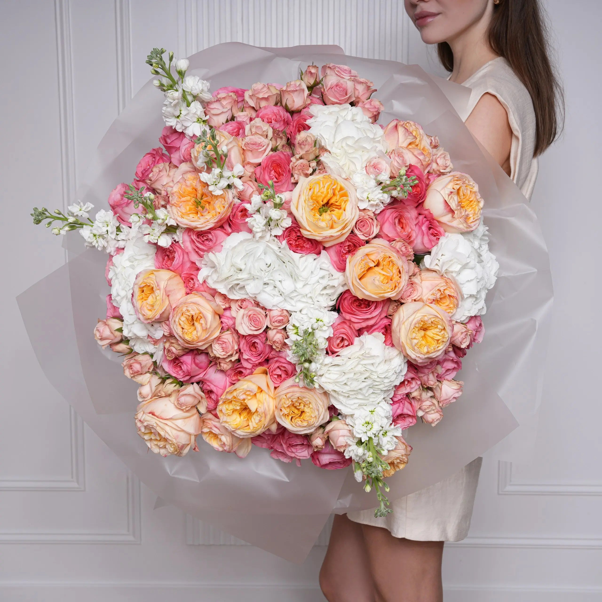 Aurelia — apricot & coral garden roses bouquet, hand-tied by Ecoroses | flower delivery Los Angeles
