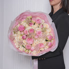 Velina luxury bouquet — Vendela roses, Bridal Piano, white baby roses, and astilbe in a soft cream-and-blush hand-tied arrangement | Ecoroses Los Angeles