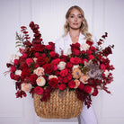 Silvana — scarlet roses & red ranunculus vase arrangement by Ecoroses | flower delivery Los Angeles