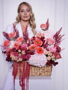 Vivian — coral rose basket arrangement by Ecoroses | flower delivery Los Angeles