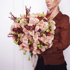 Fiorella — nude roses & burgundy lisianthus bouquet, hand-tied by Ecoroses | flower delivery Los Angeles