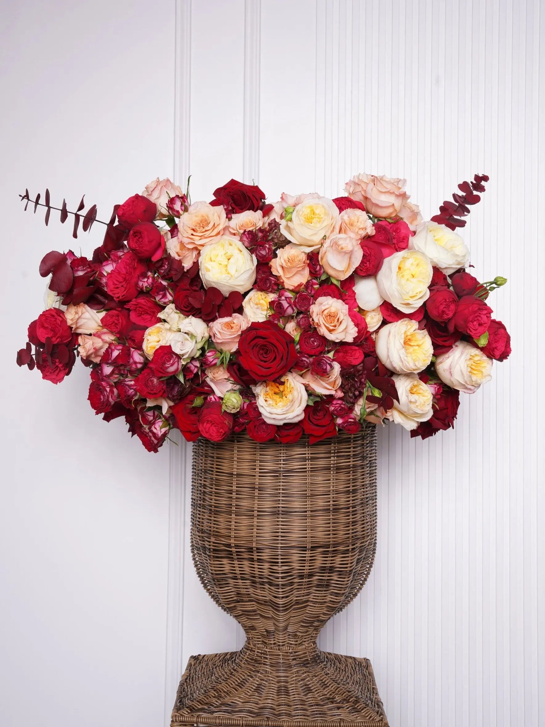 Contessa — red, ivory & peach roses arrangement, hand-tied by Ecoroses | flower delivery Los Angeles